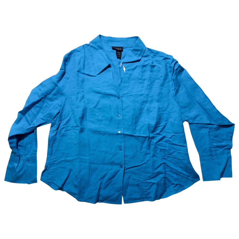 Lane Bryant Shirt Women's 18/20 Turquoise Long Sleeve Point Collar Button-Up Top